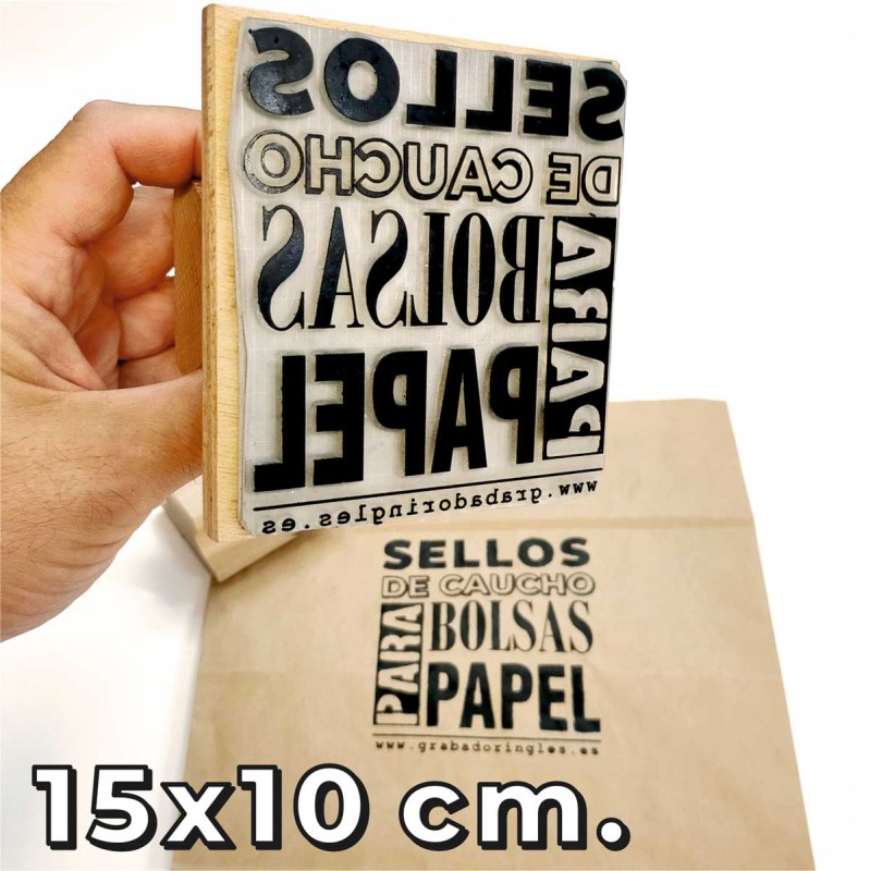 Sello de caucho para bolsas de papel kraft 10x10 cm - GRABADOR INGLES Sello  de goma manual